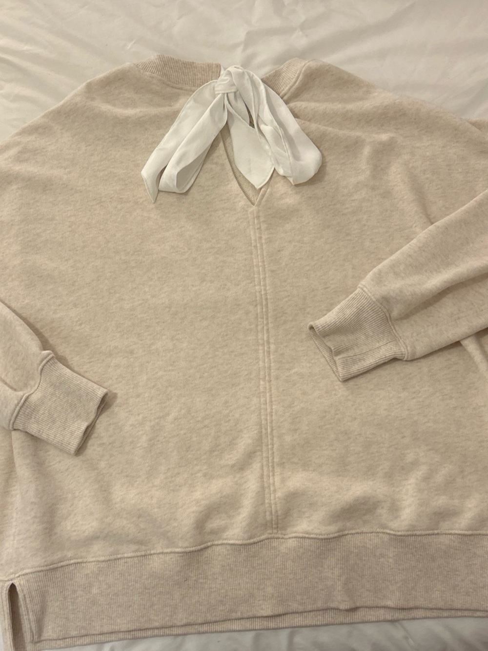 Aerie Big Chill Bow Sweatshirt in Beige - Picture 3 of 5